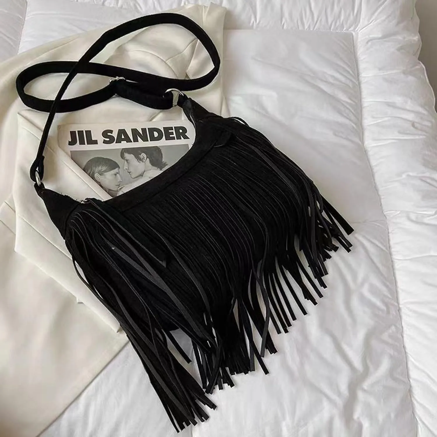 Women Fashion Fringe Purse Crossbody Bags Vegan Suede Hippie Tassel Hobo Shoulder Bag Vintage Handbags