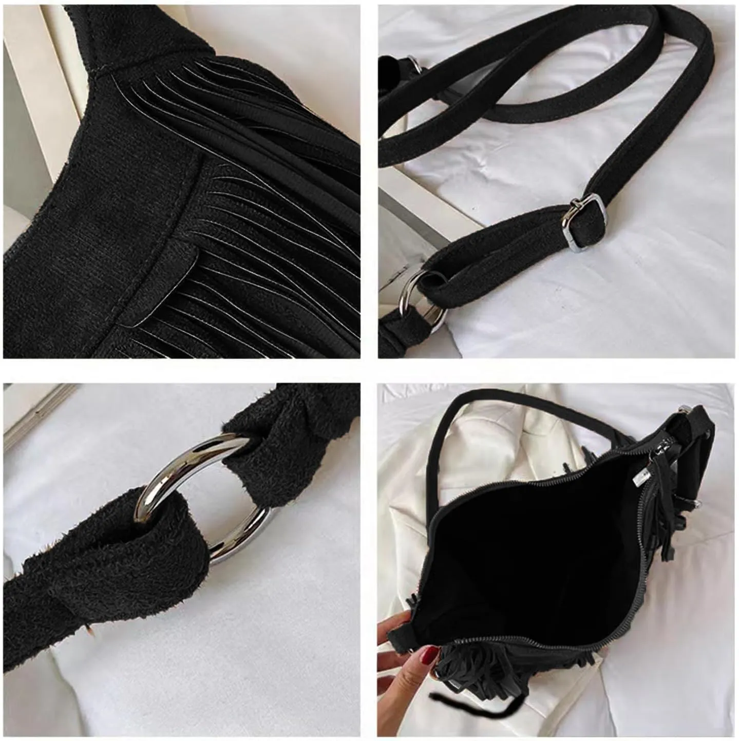 Women Fashion Fringe Purse Crossbody Bags Vegan Suede Hippie Tassel Hobo Shoulder Bag Vintage Handbags