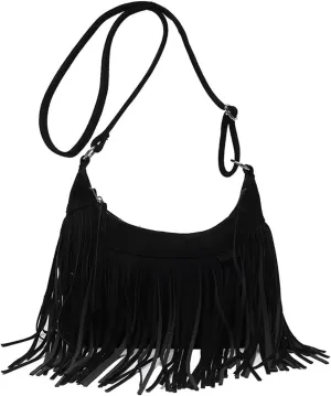 Women Fashion Fringe Purse Crossbody Bags Vegan Suede Hippie Tassel Hobo Shoulder Bag Vintage Handbags