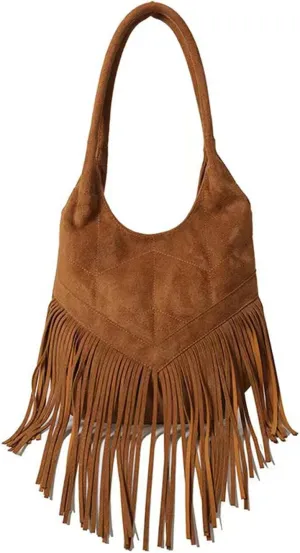 Women Fashion Fringe Purse Shoulder Bags Vegan Suede Hippie Tassel Hobo Bucket Bag Vintage Handbags