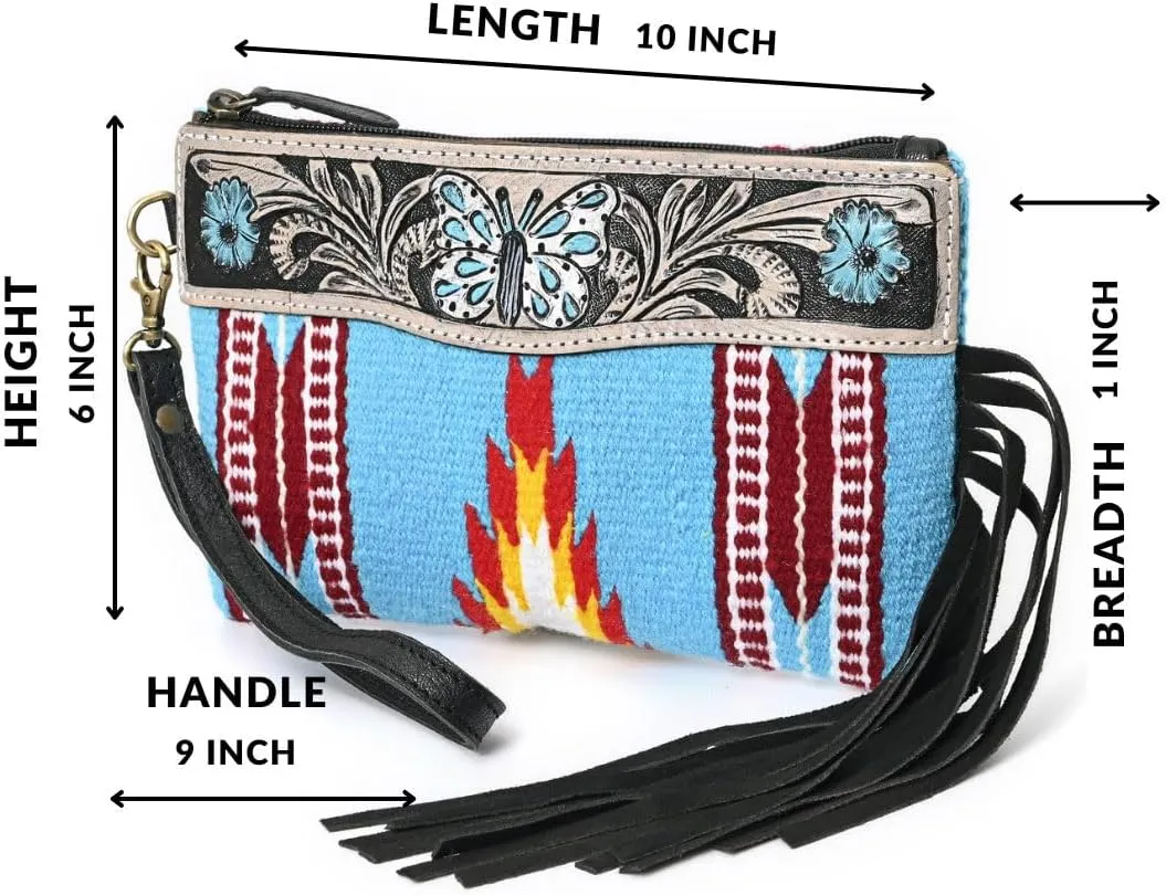 Women Monarch Mini Woolen Western Handmade Clutch Wallet- Zipper Foldover Clutch
