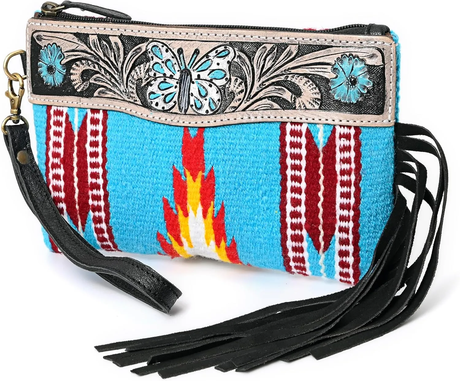 Women Monarch Mini Woolen Western Handmade Clutch Wallet- Zipper Foldover Clutch
