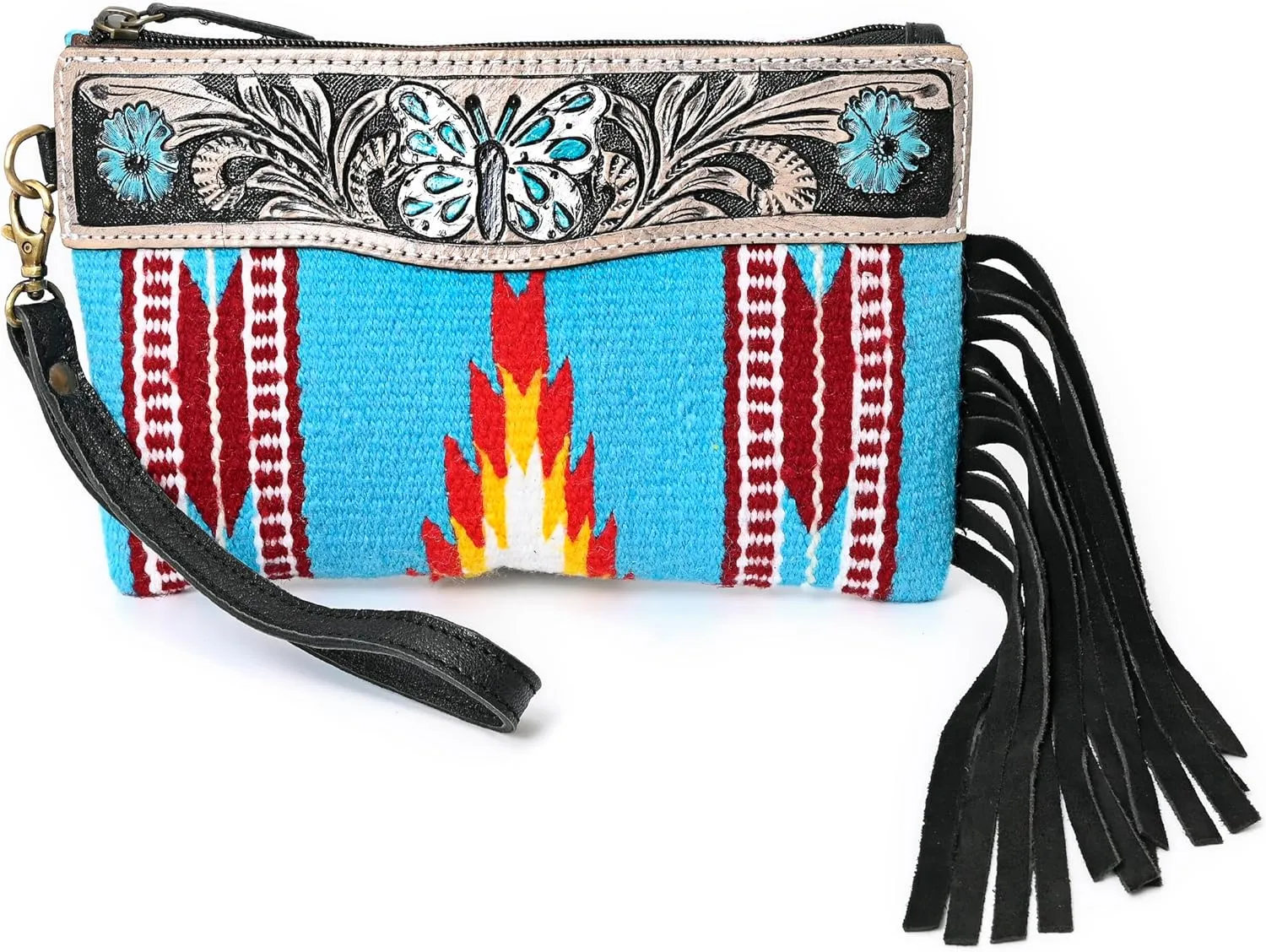 Women Monarch Mini Woolen Western Handmade Clutch Wallet- Zipper Foldover Clutch