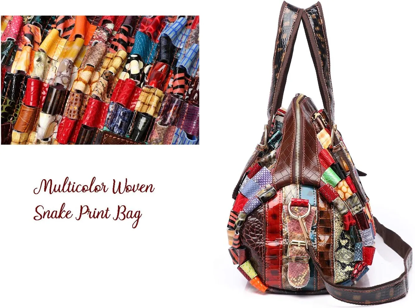 Women Multicolor Genuine Leather Boston Tote Bag Colorful Handbag Crossbody Bags