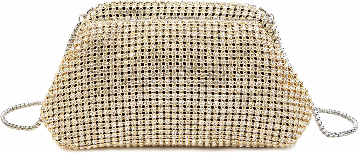 Women Rhinestone Evening Shoulder Bag Clutch with Detachable Strap Crystal Purse for Wedding Party