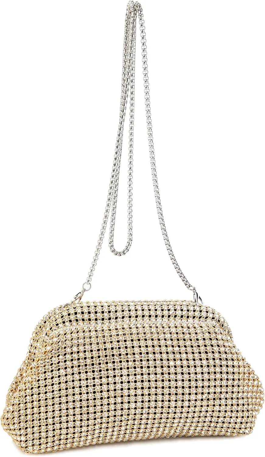 Women Rhinestone Evening Shoulder Bag Clutch with Detachable Strap Crystal Purse for Wedding Party