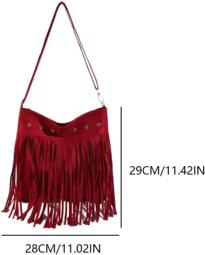 Women Tassel Shoulder Bag Adjustable Strap Suede Leather Retro Crossbody Bag Vintage Messenger Bag Female Shopping B