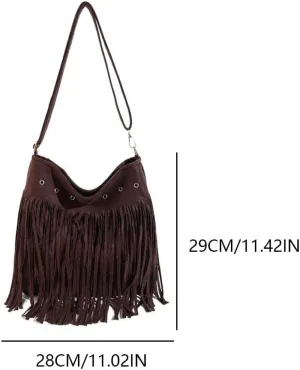 Women Tassel Shoulder Bag Adjustable Strap Suede Leather Retro Crossbody Bag Vintage Messenger Bag Female Shopping B
