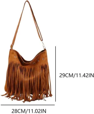 Women Tassel Shoulder Bag Adjustable Strap Suede Leather Retro Crossbody Bag Vintage Messenger Bag Female Shopping B