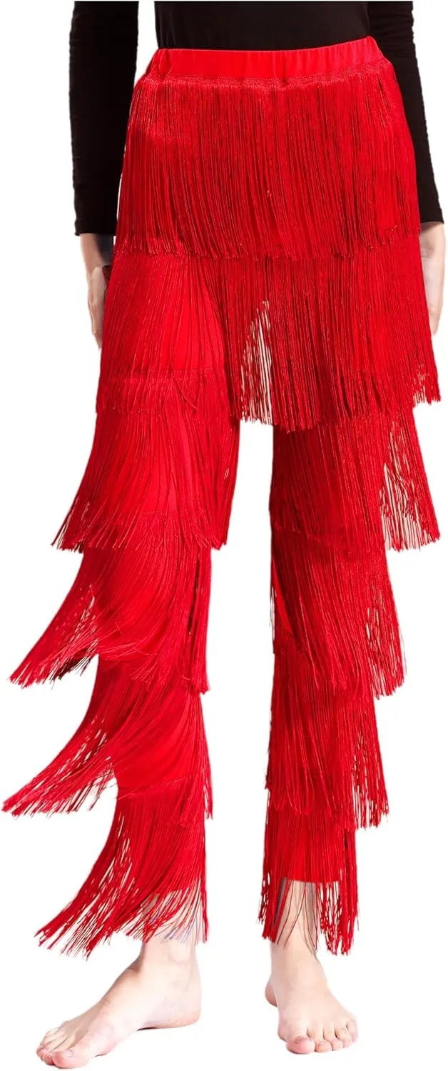Women Tassels Fringe Dance Pants Ballroom Latin Tango Salsa Practice Performance Dancing Pants