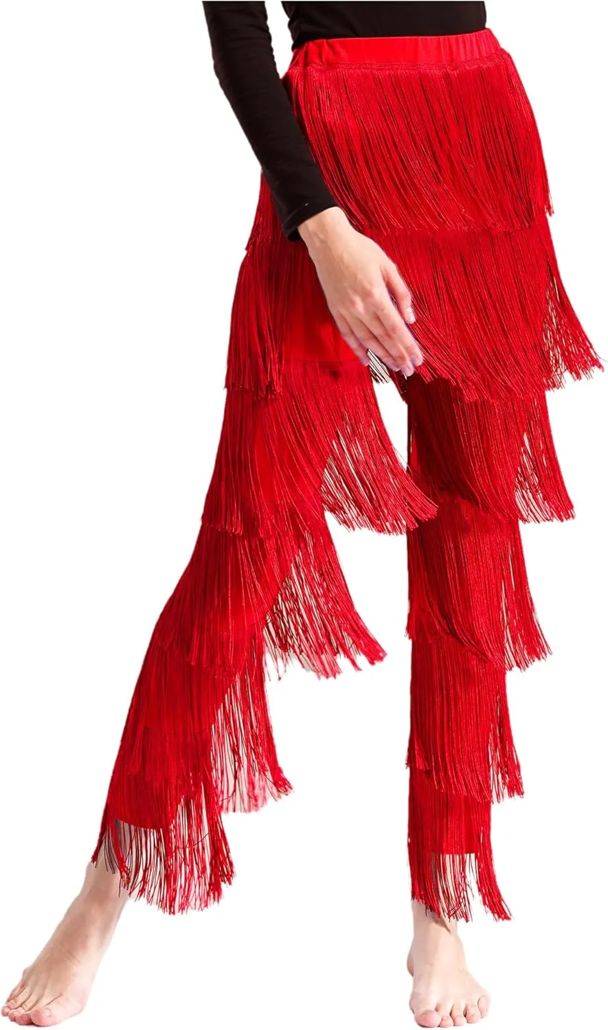 Women Tassels Fringe Dance Pants Ballroom Latin Tango Salsa Practice Performance Dancing Pants