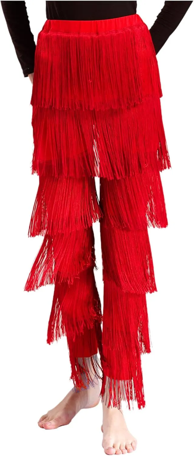 Women Tassels Fringe Dance Pants Ballroom Latin Tango Salsa Practice Performance Dancing Pants