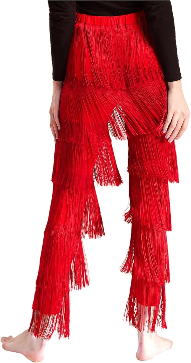 Women Tassels Fringe Dance Pants Ballroom Latin Tango Salsa Practice Performance Dancing Pants