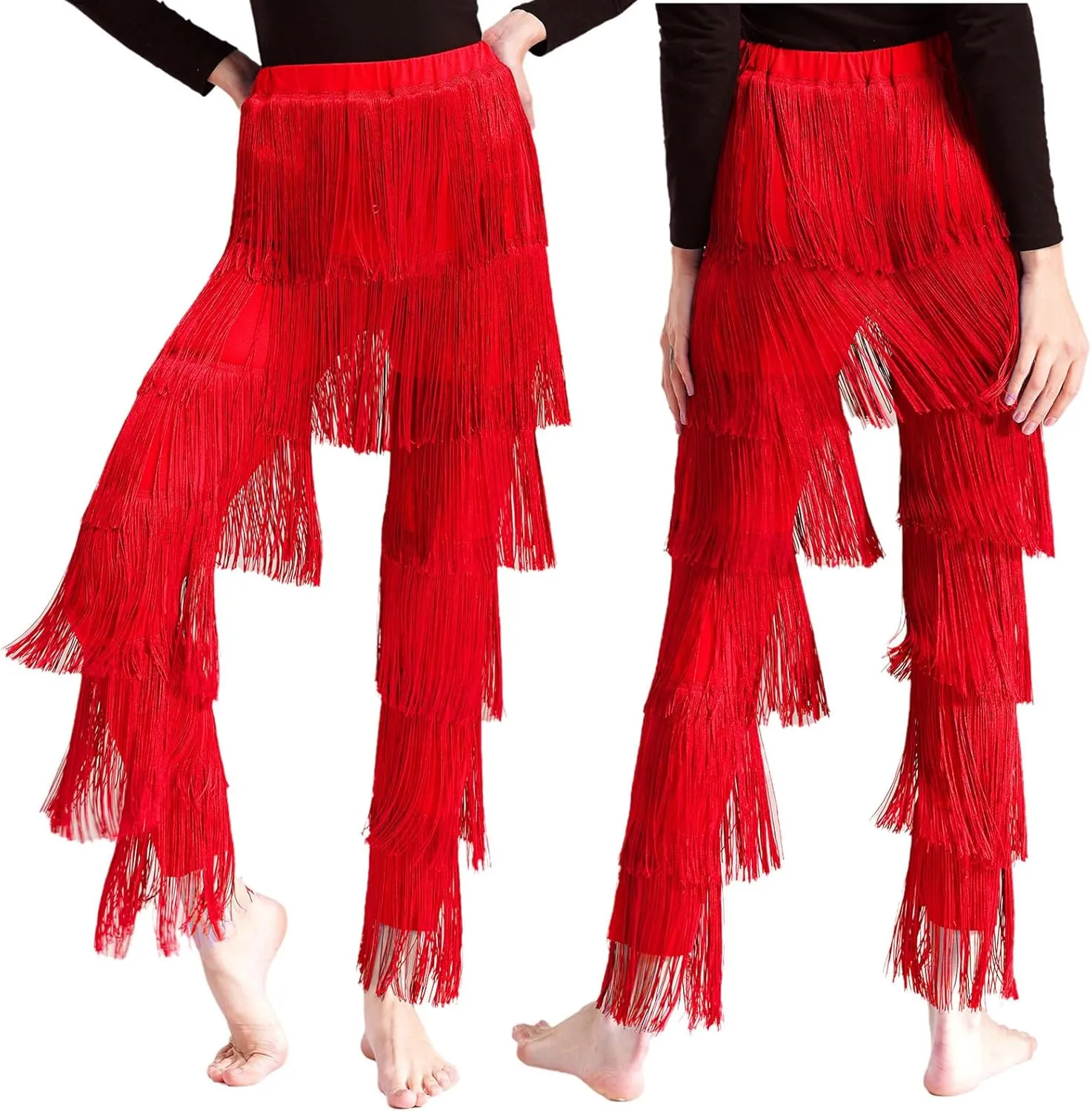 Women Tassels Fringe Dance Pants Ballroom Latin Tango Salsa Practice Performance Dancing Pants
