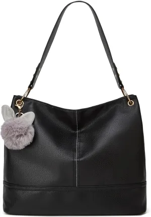 Women Tote Bag Top Handle Shoulder Satchel Bags Fashion Zipper Large Leather Purses and Handbags For Women,Pom Pom Keychain