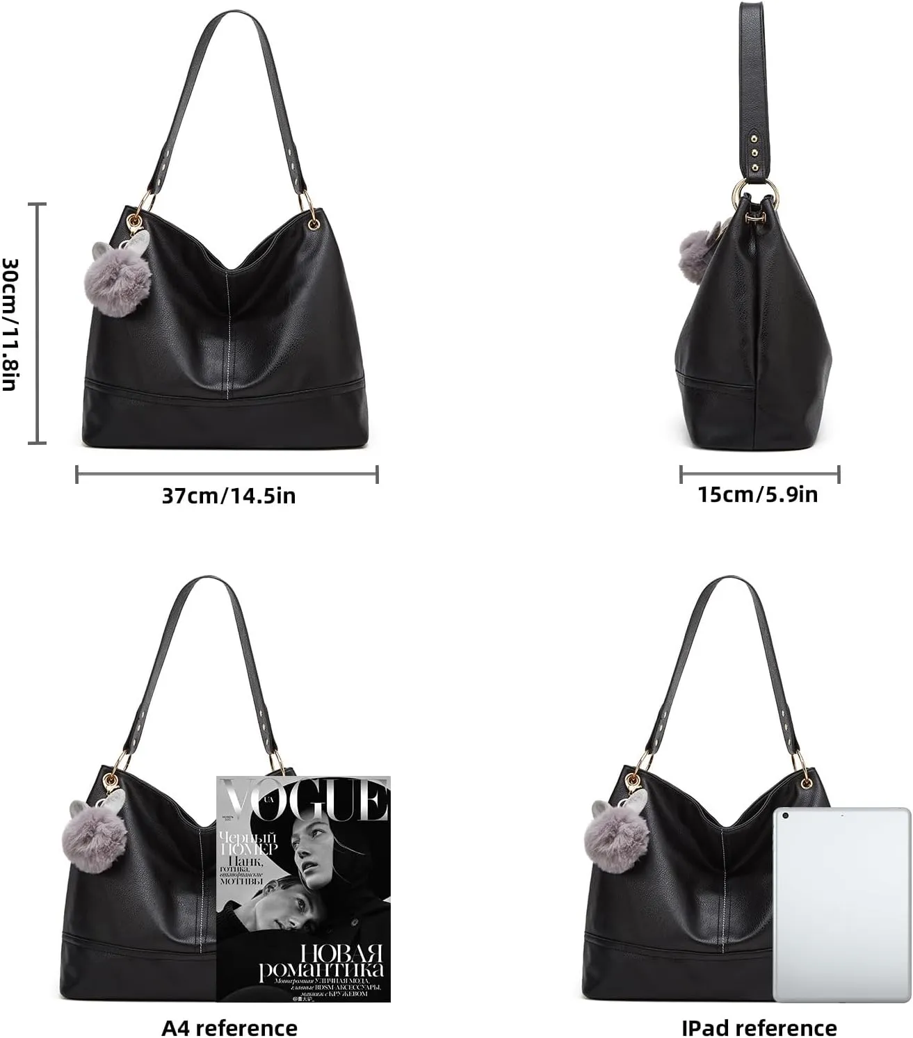 Women Tote Bag Top Handle Shoulder Satchel Bags Fashion Zipper Large Leather Purses and Handbags For Women,Pom Pom Keychain