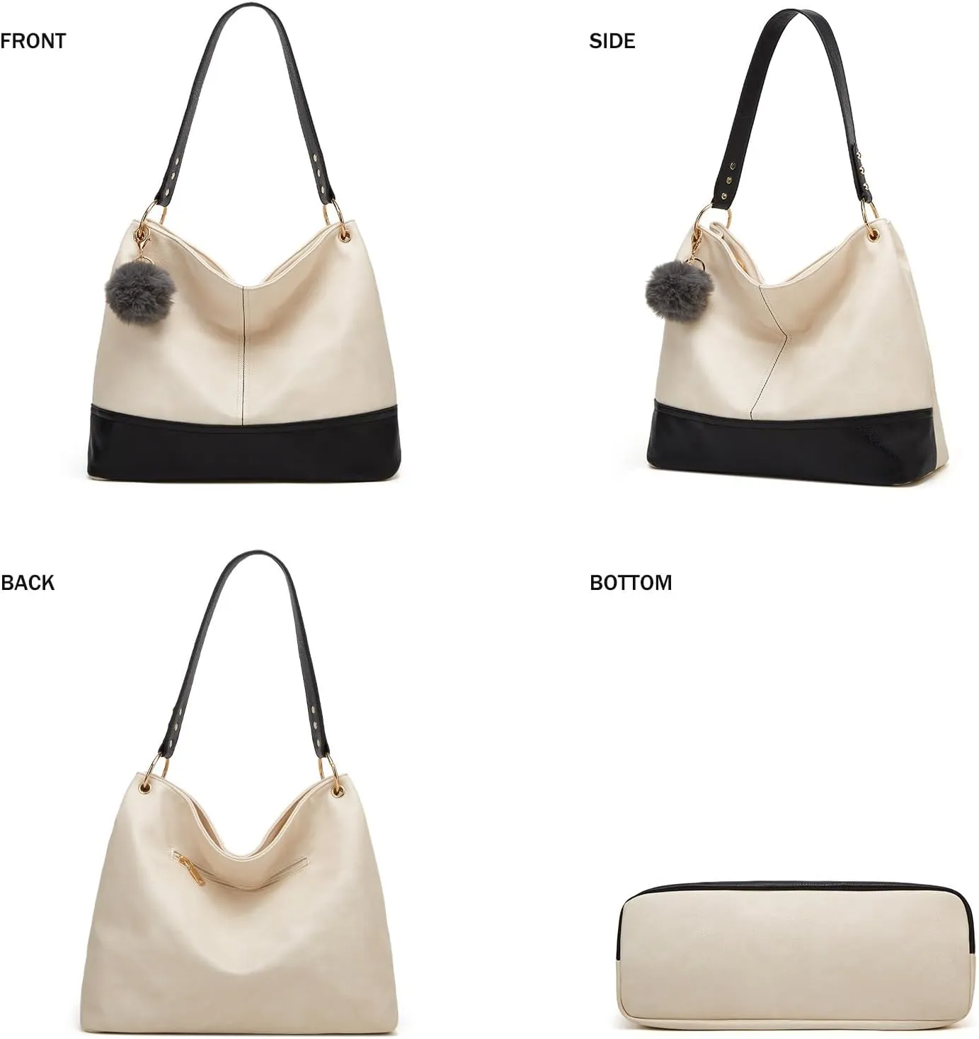 Women Tote Bag Top Handle Shoulder Satchel Bags Fashion Zipper Large Leather Purses and Handbags For Women,Pom Pom Keychain