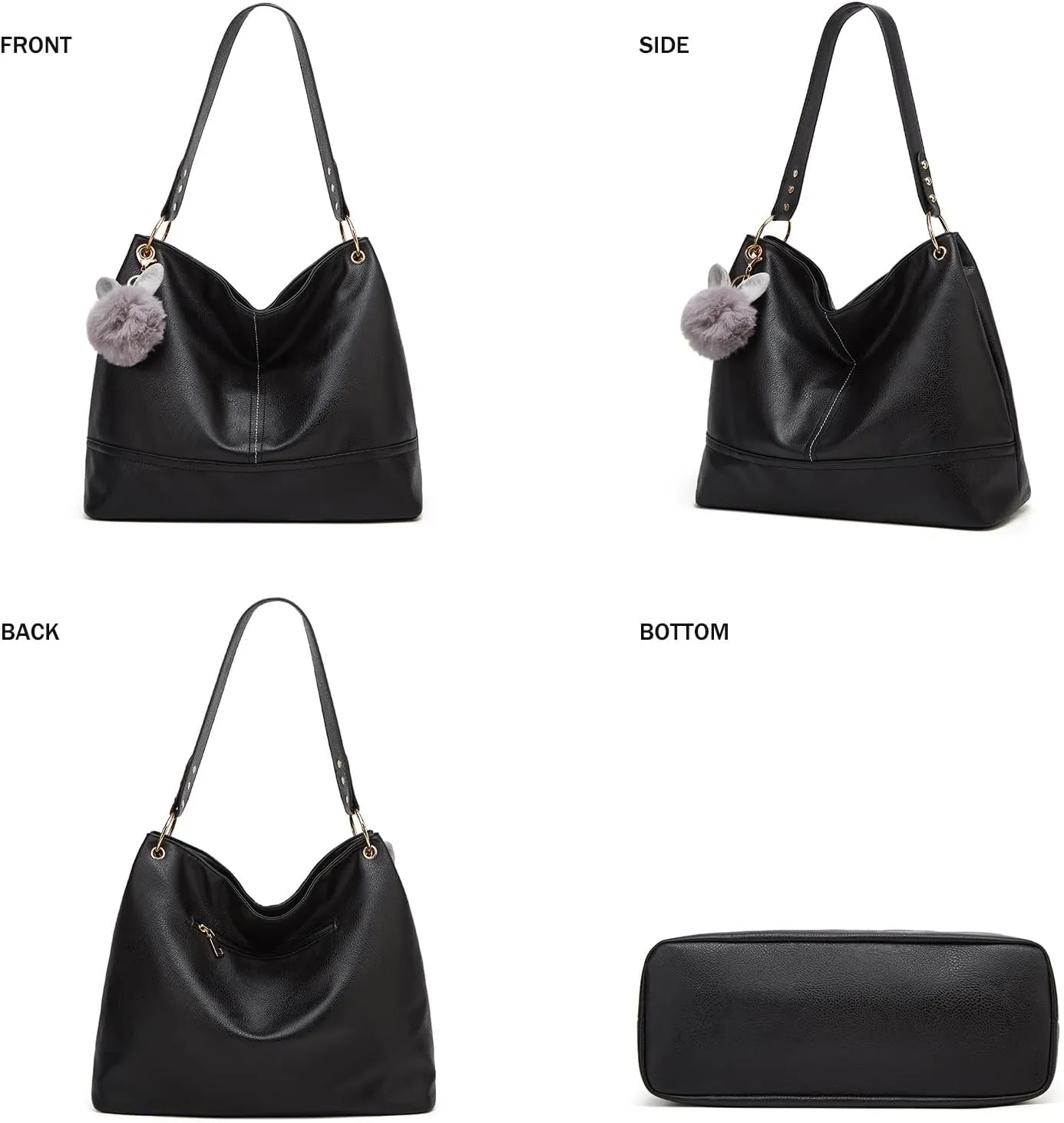 Women Tote Bag Top Handle Shoulder Satchel Bags Fashion Zipper Large Leather Purses and Handbags For Women,Pom Pom Keychain