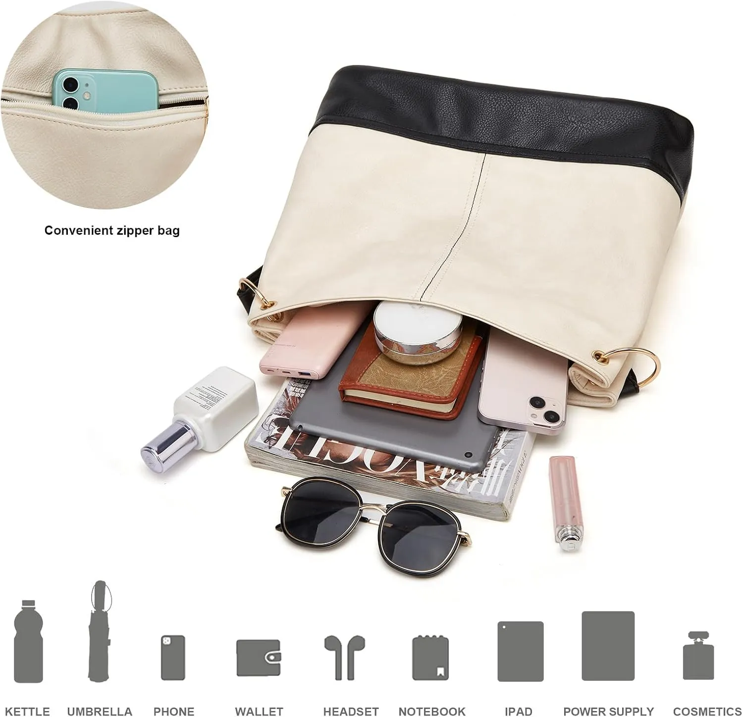 Women Tote Bag Top Handle Shoulder Satchel Bags Fashion Zipper Large Leather Purses and Handbags For Women,Pom Pom Keychain