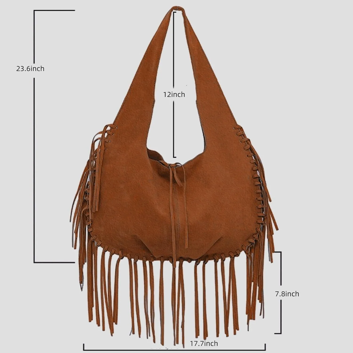 Women Vintage Suede Fringe Hobo Bag Tote Shoulder Bag Crossbody Bag and Hippie Western Cowgirl Purse Shoulder Bag