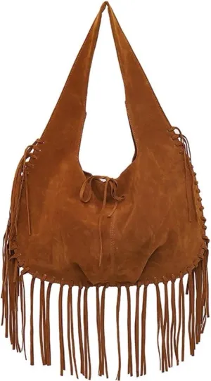 Women Vintage Suede Fringe Hobo Bag Tote Shoulder Bag Crossbody Bag and Hippie Western Cowgirl Purse Shoulder Bag