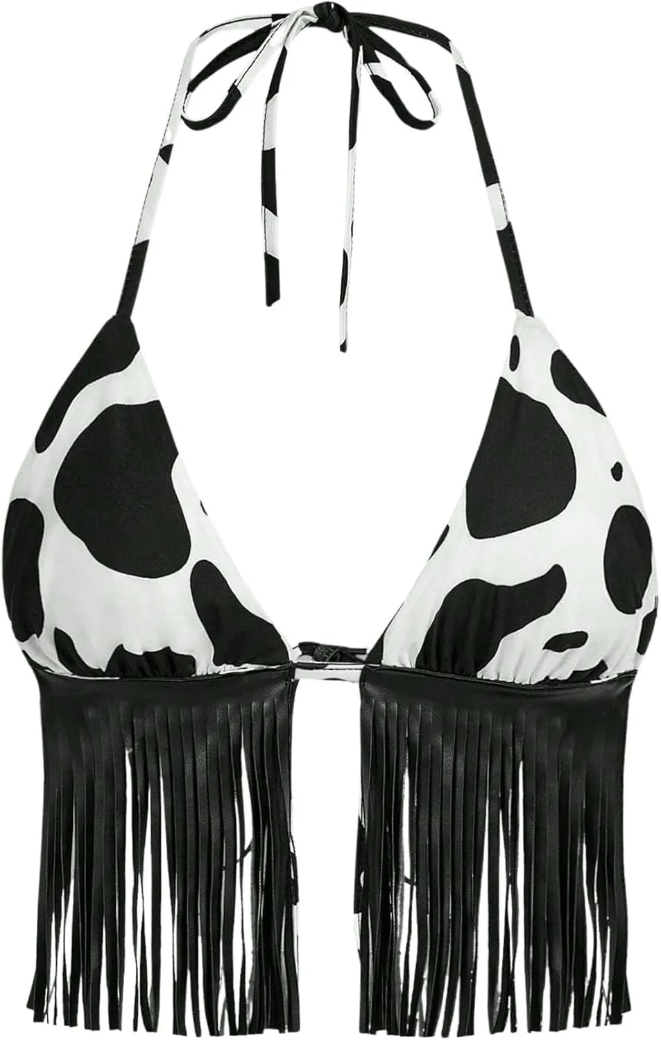 Women Western Cowgirl Fringe Top - Country Concert Outfits Sexy Halter Cow Print Festival Rodeo Rave Tank Shirt