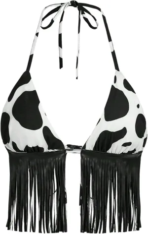 Women Western Cowgirl Fringe Top - Country Concert Outfits Sexy Halter Cow Print Festival Rodeo Rave Tank Shirt