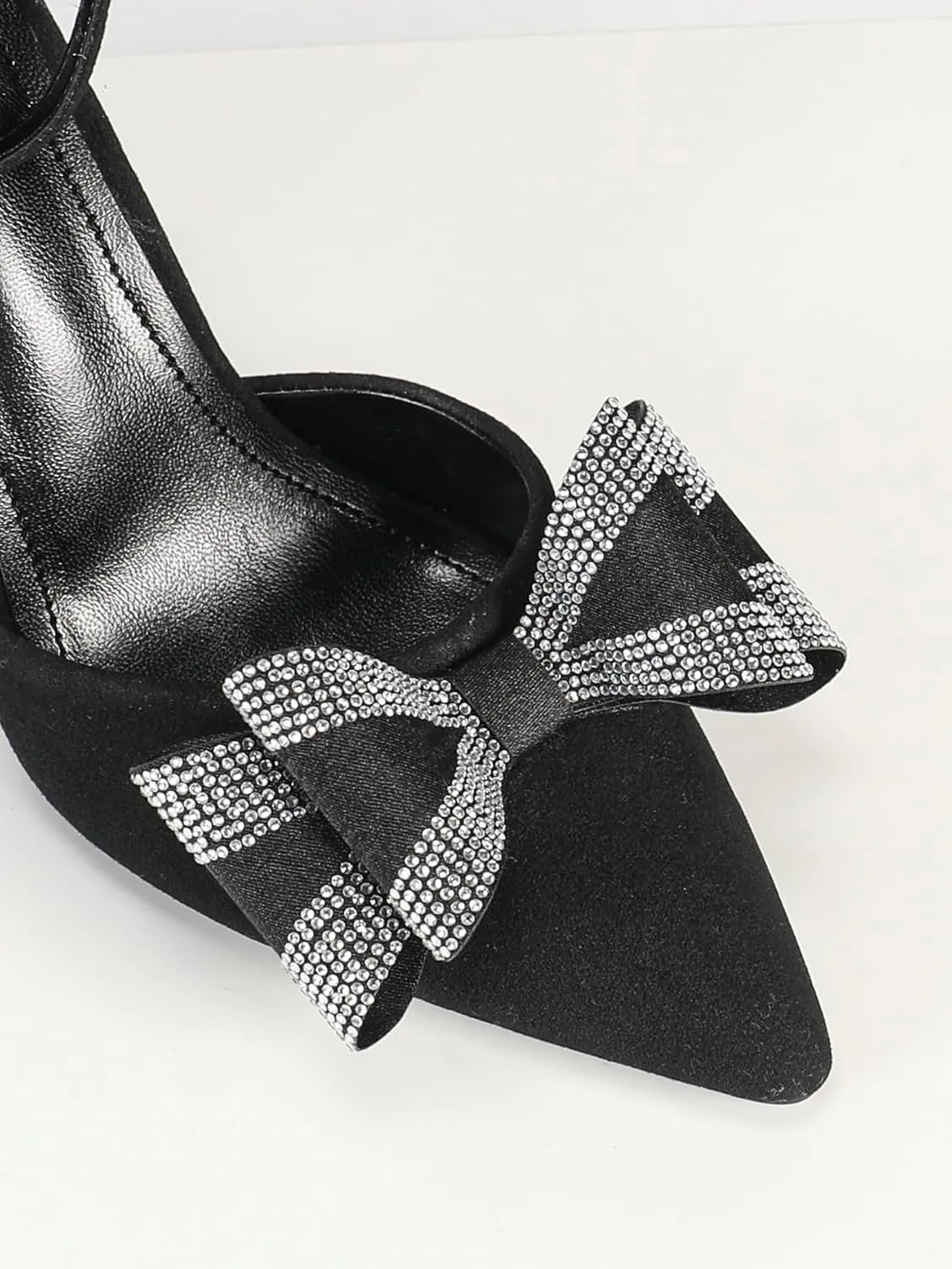 Women's Black and White Polka-Dot Mesh Pointed-Toe High-Heel Sandals with Black Leather Accents and Bow Decoration, Elegant Evening Shoes, Trendy Party Footwear, Chic Peep-Toe Heels