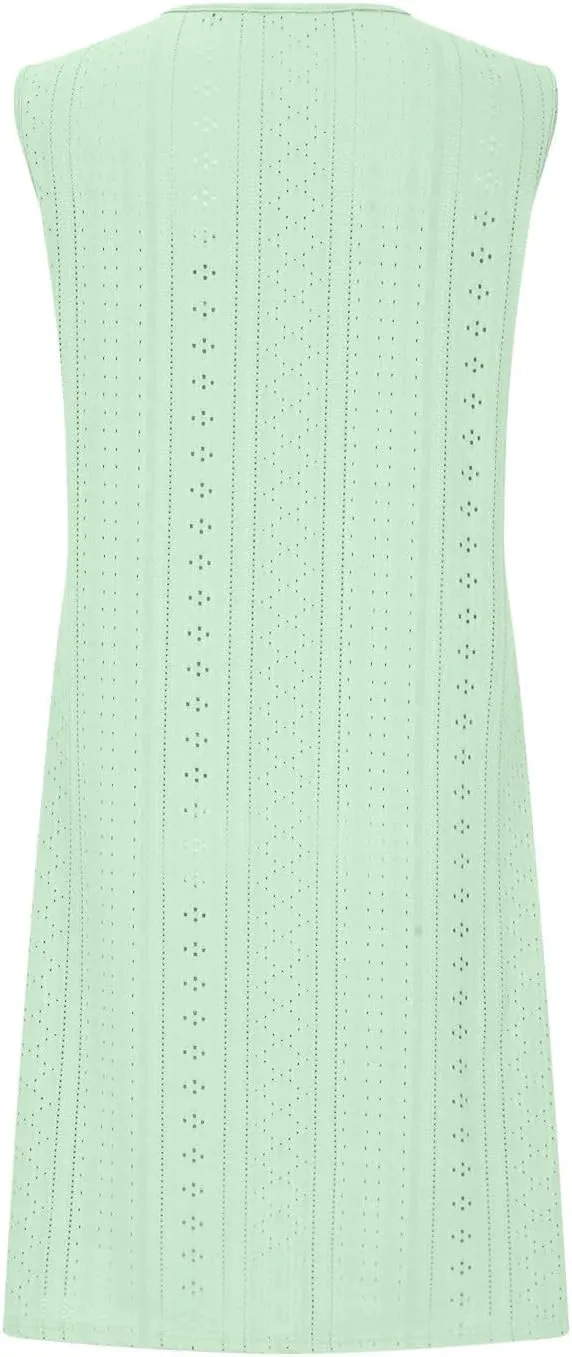 Women's Casual Dresses Fashion O Ring Sleeveless V Neck Dress Outfits Soft Lightweight Hawaiian Summer Sundresses