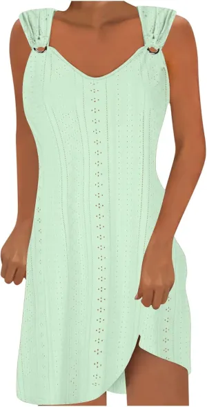 Women's Casual Dresses Fashion O Ring Sleeveless V Neck Dress Outfits Soft Lightweight Hawaiian Summer Sundresses