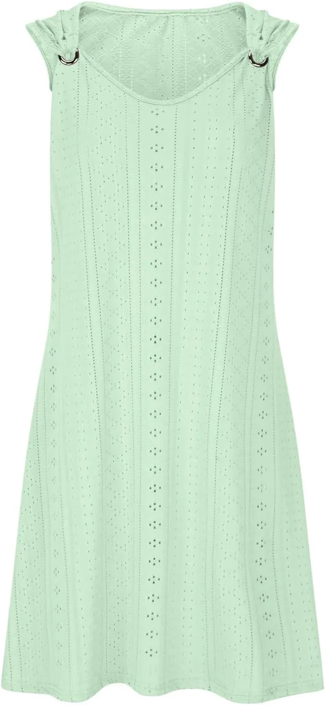 Women's Casual Dresses Fashion O Ring Sleeveless V Neck Dress Outfits Soft Lightweight Hawaiian Summer Sundresses