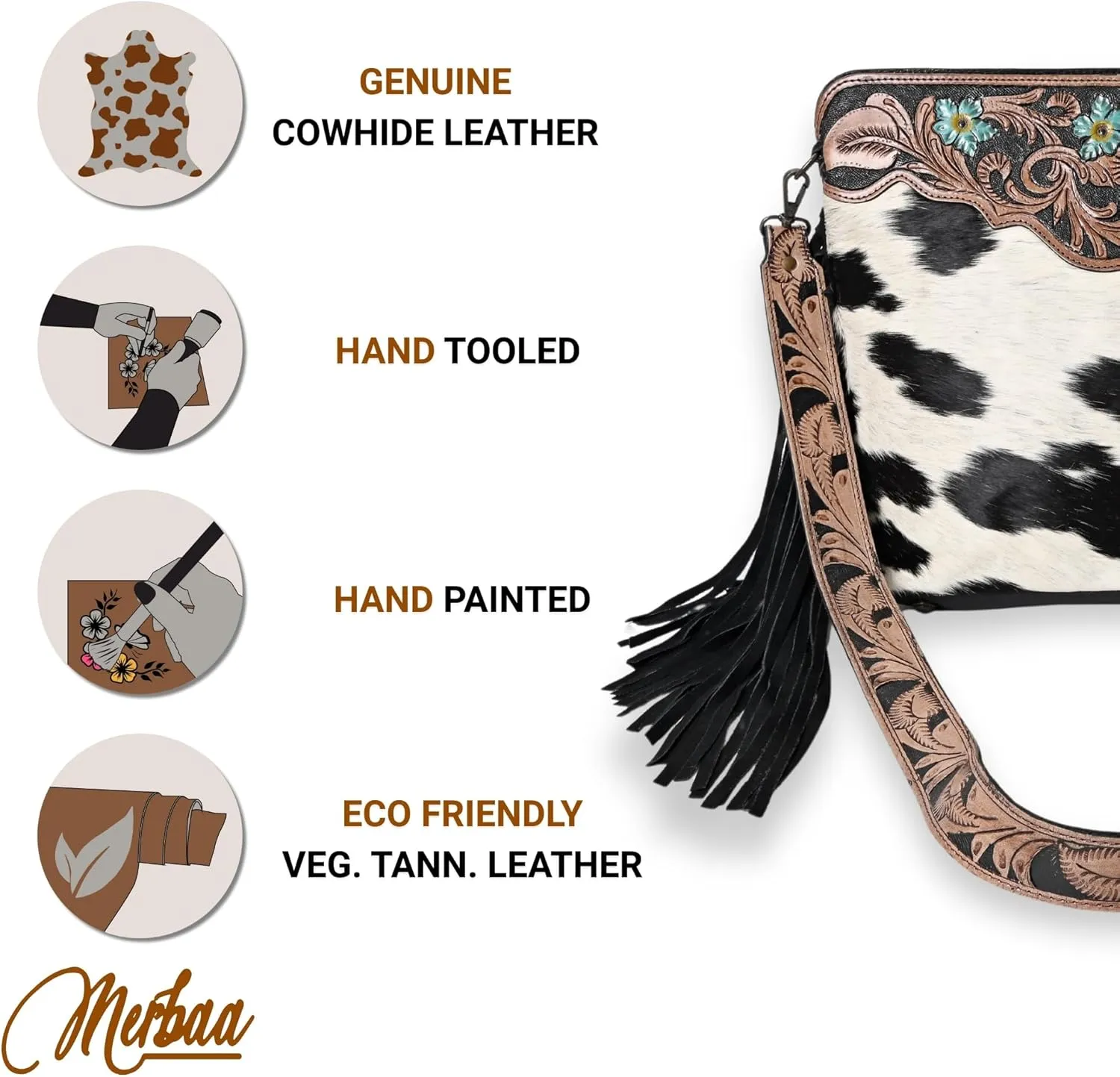 Women’s Cowhide Hairon Leather Crossbody Shoulder Bag with Strap Messenger Style Western Fringe Leather Sling Bag