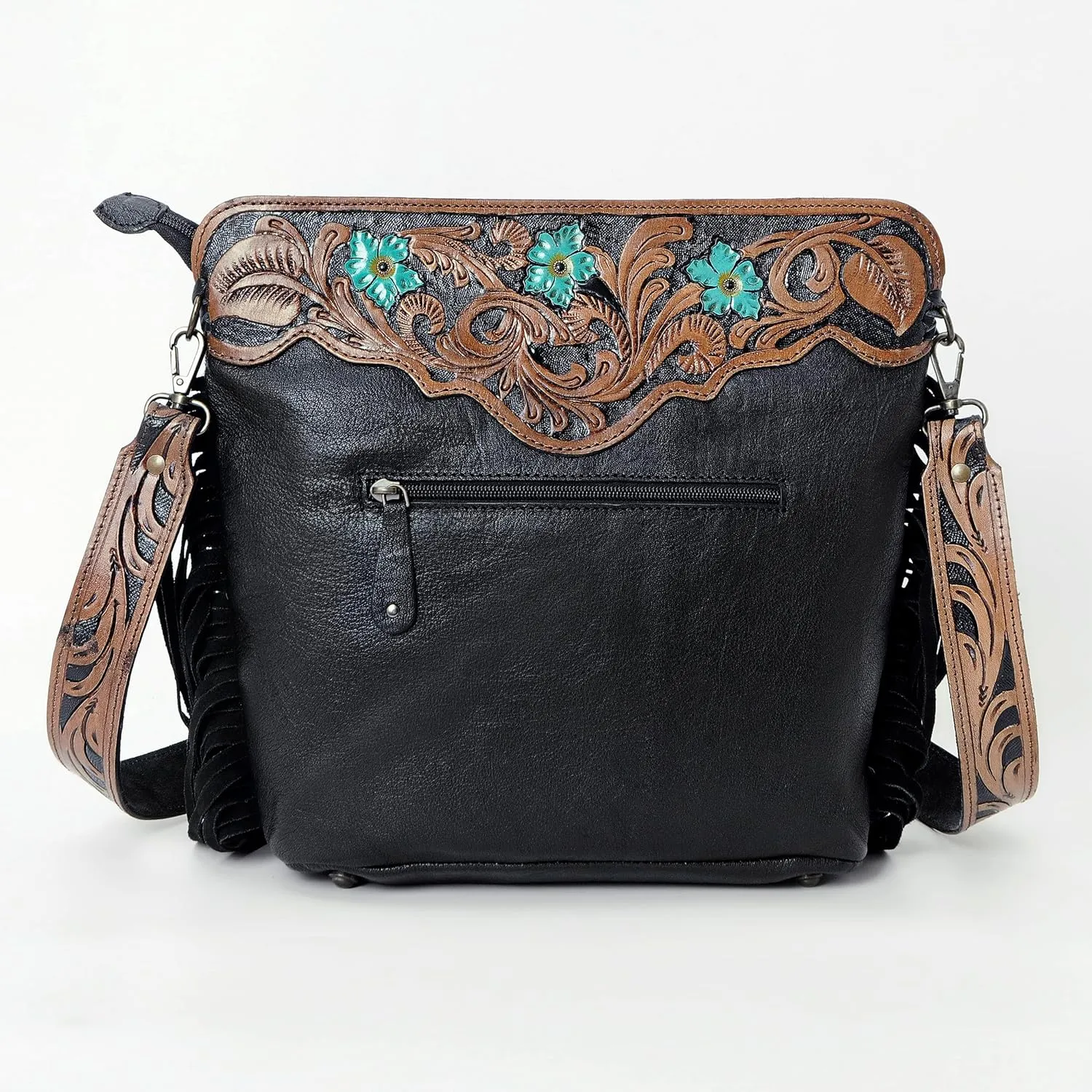 Women’s Cowhide Hairon Leather Crossbody Shoulder Bag with Strap Messenger Style Western Fringe Leather Sling Bag