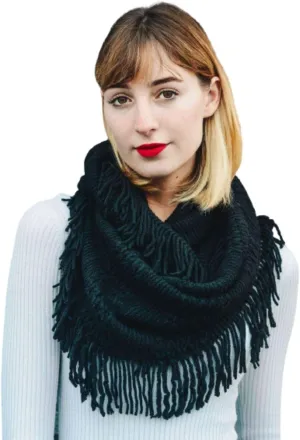 Womens Cozy Winter Knit Pointelle Fringe Tassel Infinity Scarf Loop Warm Fashion Cowl Wrap