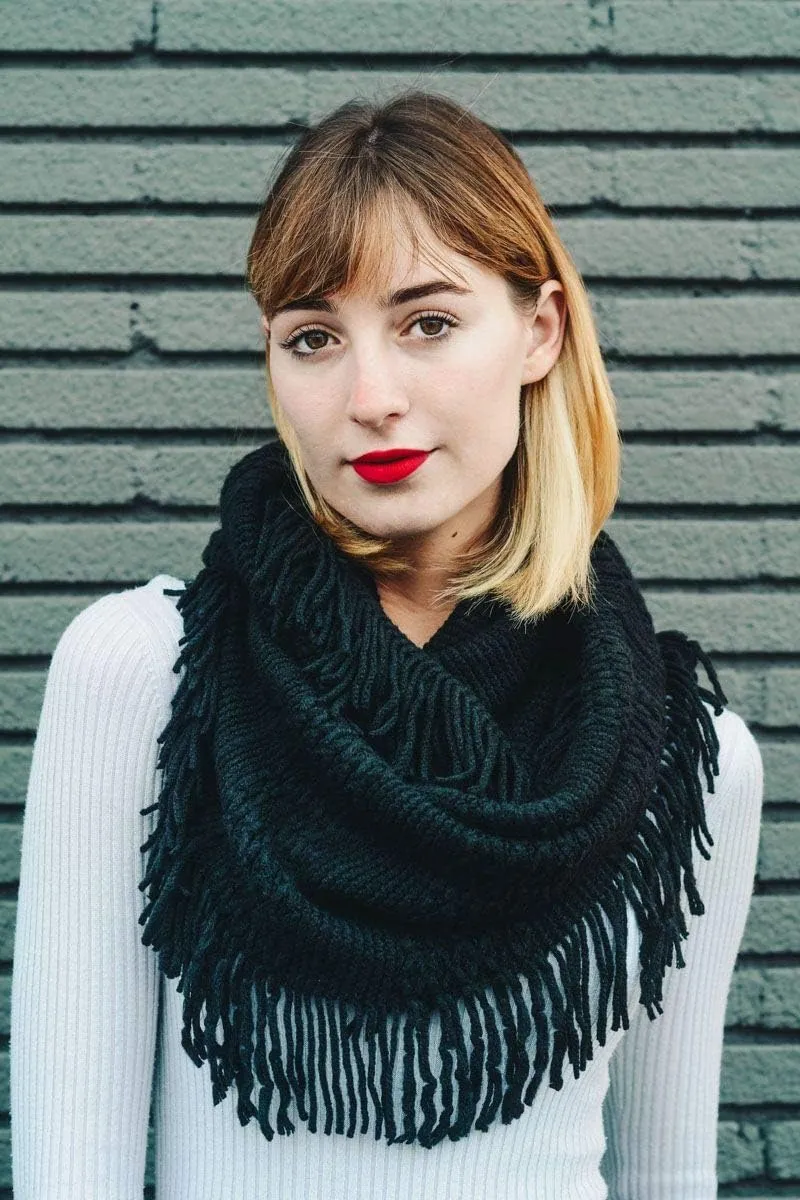 Womens Cozy Winter Knit Pointelle Fringe Tassel Infinity Scarf Loop Warm Fashion Cowl Wrap