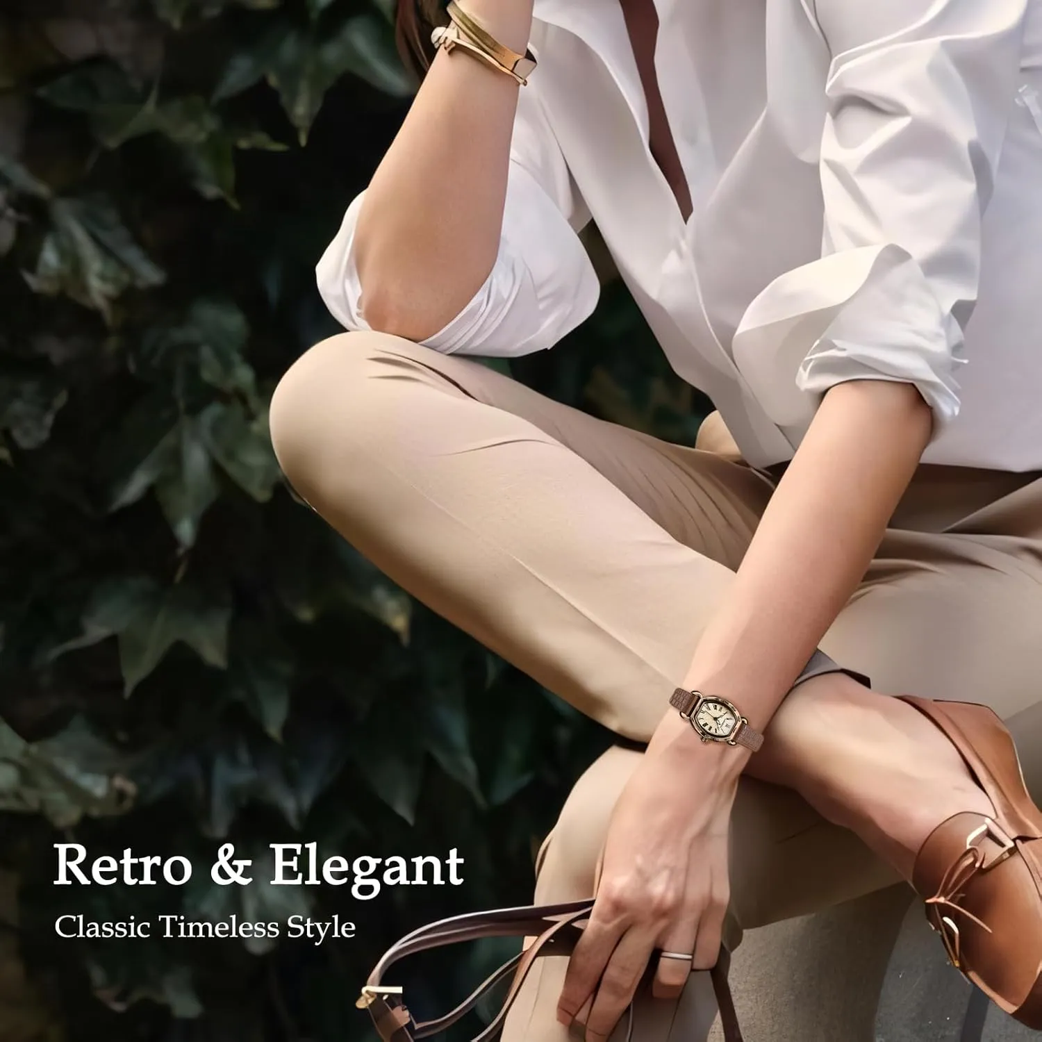 Women's Dainty Leather Band Vintage Ladies Waterproof Quartz Analog Square Dress & Casual Wrist Watches