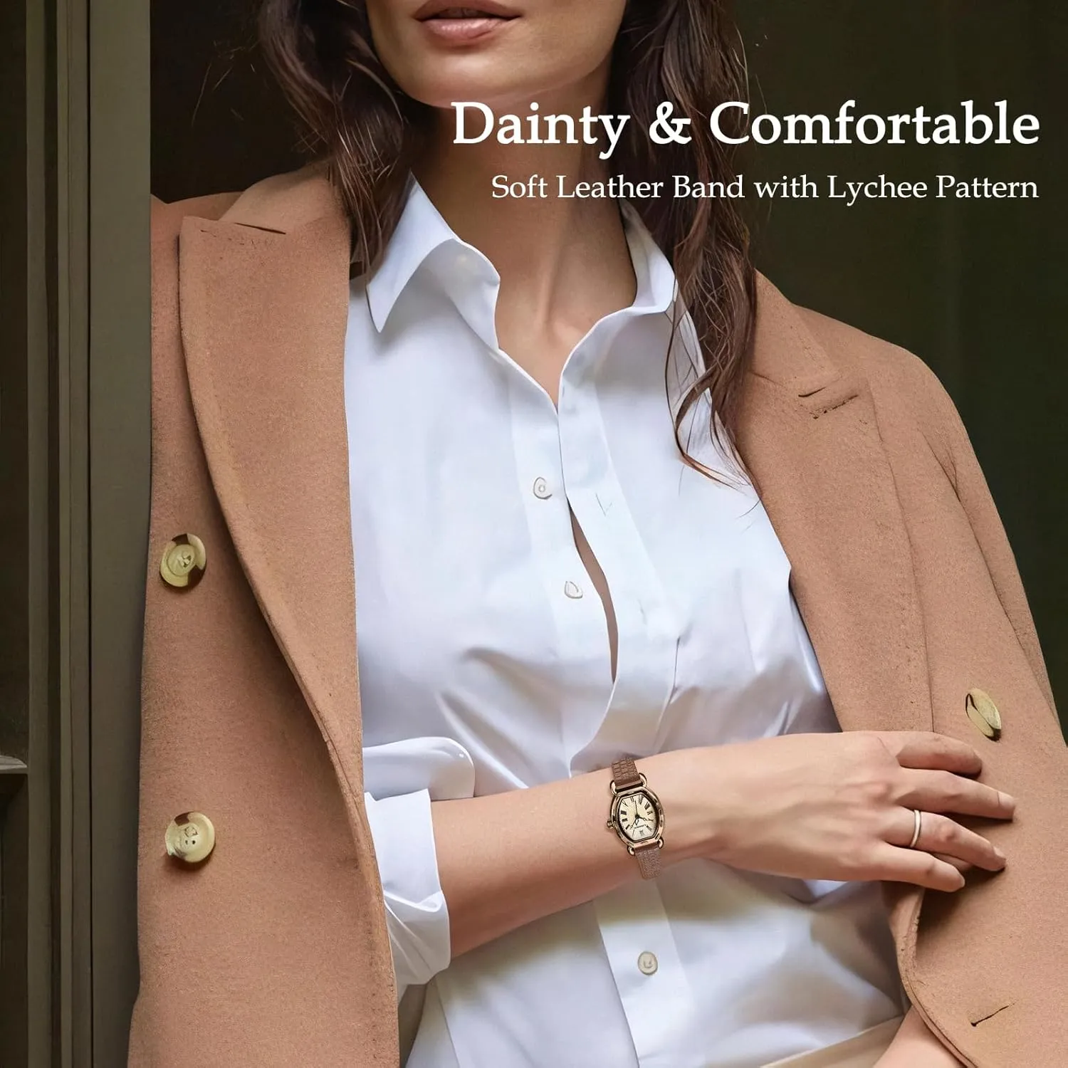 Women's Dainty Leather Band Vintage Ladies Waterproof Quartz Analog Square Dress & Casual Wrist Watches