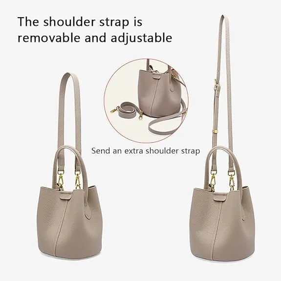 Women’s Designer Genuine Leather Tote Bag & Shoulder Purse Bucket Satchel Handbag with Top Handle for Ladies