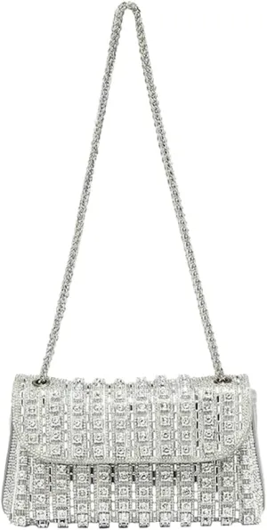 Women's Fashionable Studded Small Square Bag: Full - Diamond Party Bag for Shoulder, Crossbody or Underarm Carry