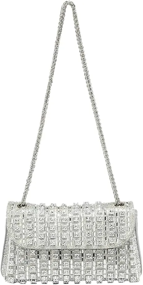 Women's Fashionable Studded Small Square Bag: Full - Diamond Party Bag for Shoulder, Crossbody or Underarm Carry
