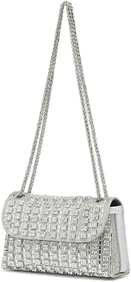 Women's Fashionable Studded Small Square Bag: Full - Diamond Party Bag for Shoulder, Crossbody or Underarm Carry