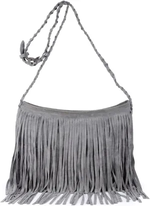 Women's Frosted Suede Tassel Shoulder Bag Fashion Retro Fringe Messenger Bag for Party Travel Dating