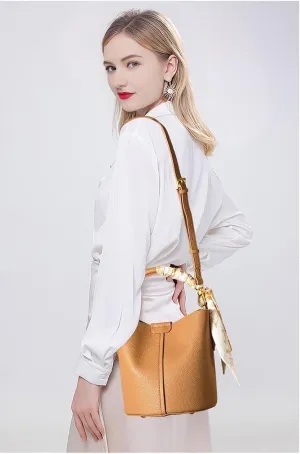 Women’s Genuine Leather Bucket Bag Vegetable Basket, Ladies Shoulder Handbag Tote bag for Everyday