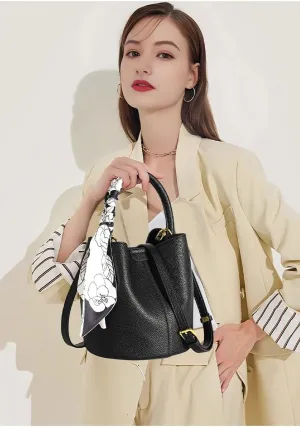Women’s Genuine Leather Bucket Bag Vegetable Basket, Ladies Shoulder Handbag Tote bag for Everyday