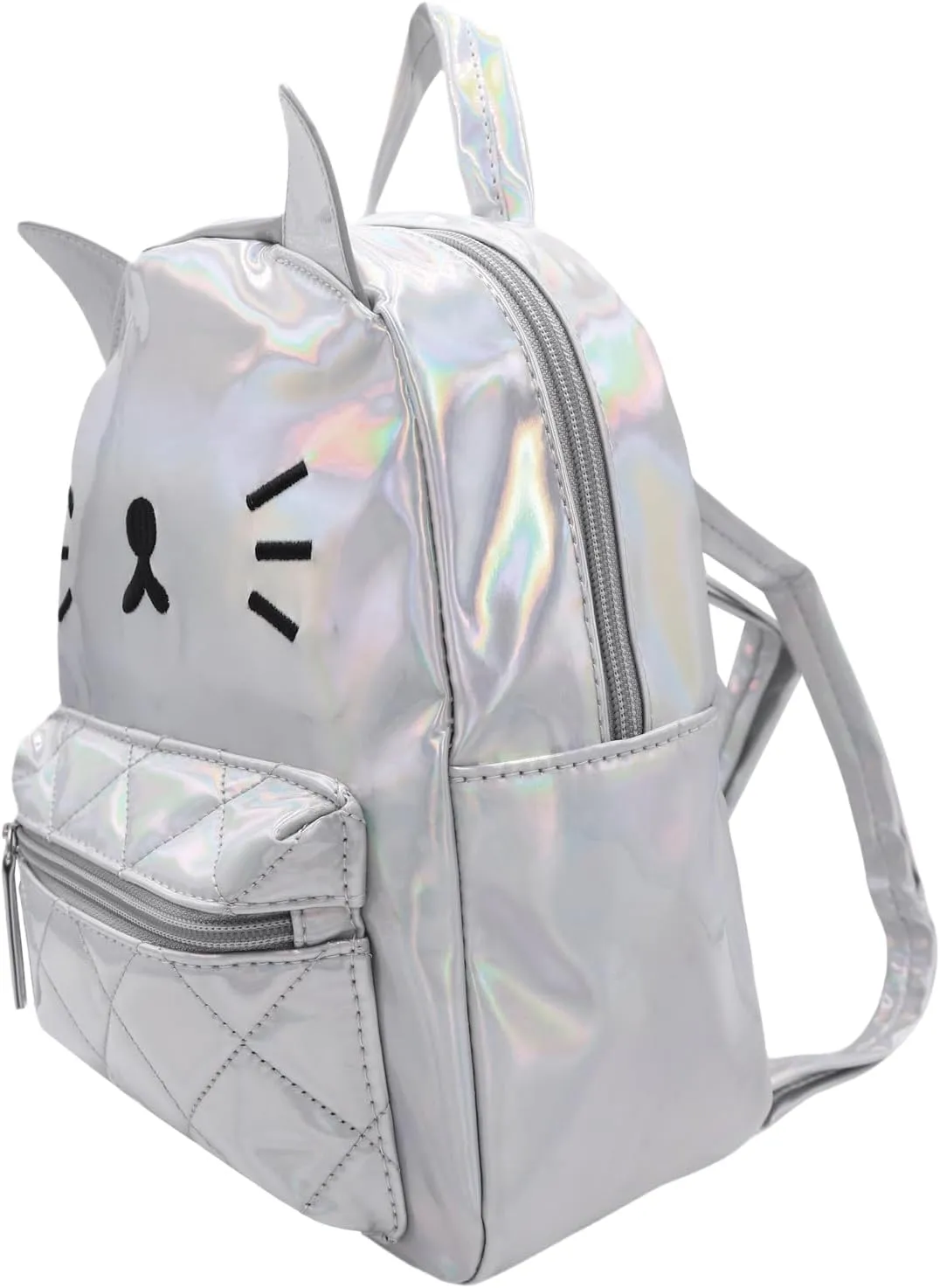 Women's Laser Holographic Backpack Cute Hologram Shoulder Bag Casual Daypack Purse Christmas Birthday Gift,Silver Cat