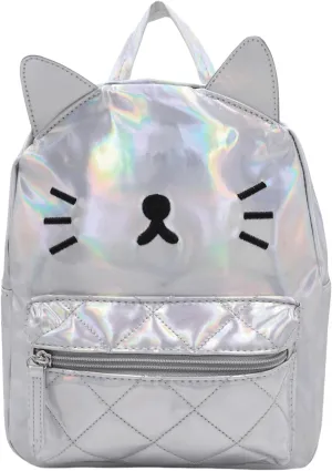 Women's Laser Holographic Backpack Cute Hologram Shoulder Bag Casual Daypack Purse Christmas Birthday Gift,Silver Cat