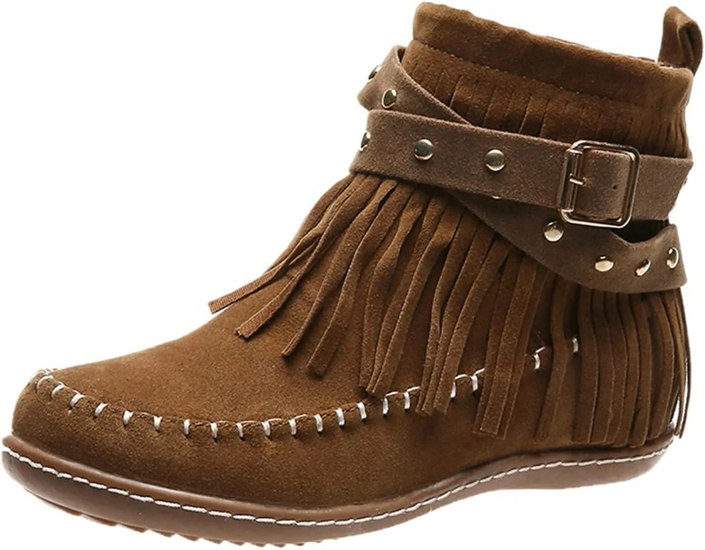 Women's Moccasins Ankle Boots Retro Suede Fringe Booties Tassel Crisscross Studded Strappy Non-Slip Fall Winter Casual Fashion Boots
