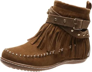 Women's Moccasins Ankle Boots Retro Suede Fringe Booties Tassel Crisscross Studded Strappy Non-Slip Fall Winter Casual Fashion Boots