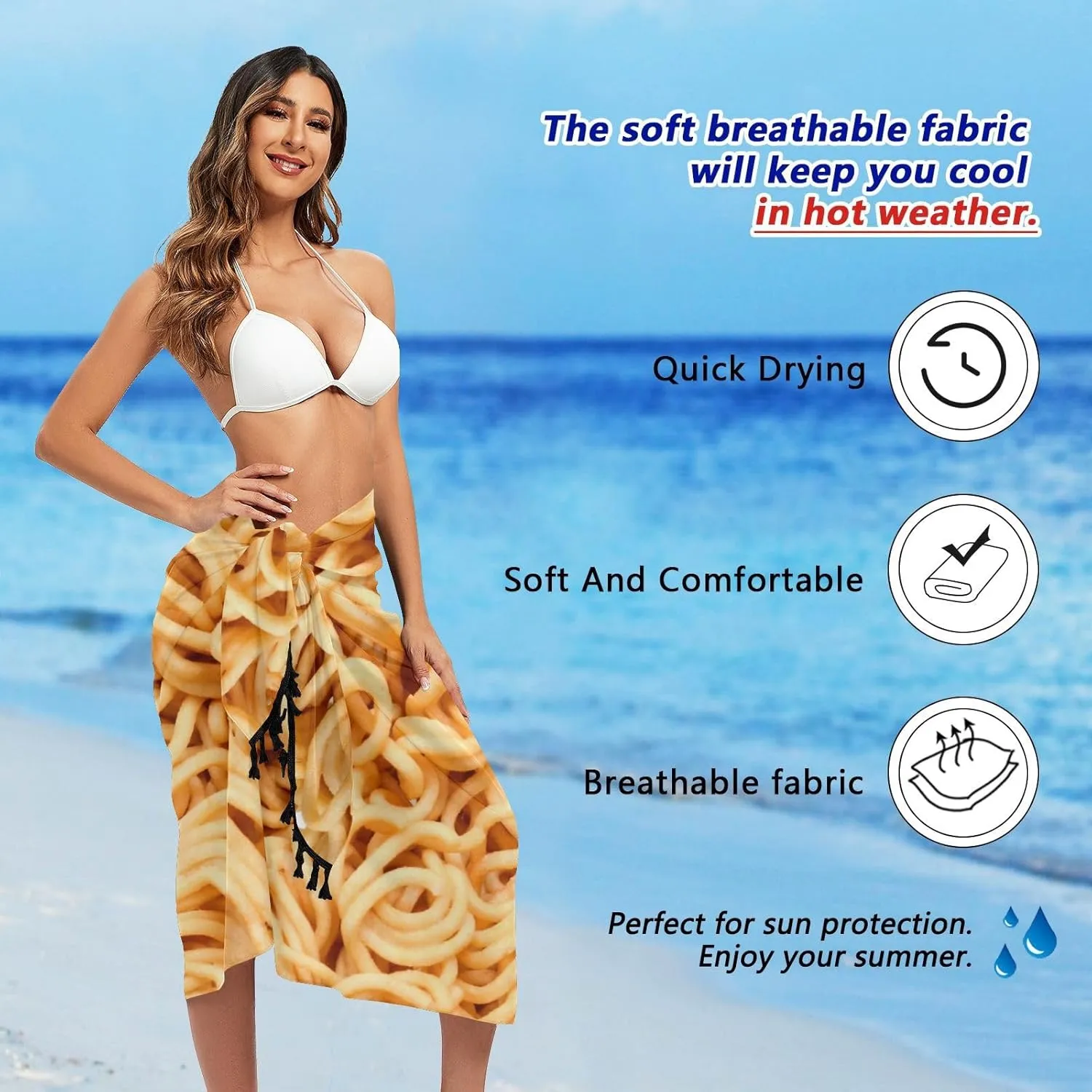 Womens Sarong Beach Wraps Swimsuit Bikini Cover up Wrap Skirt with Tassels