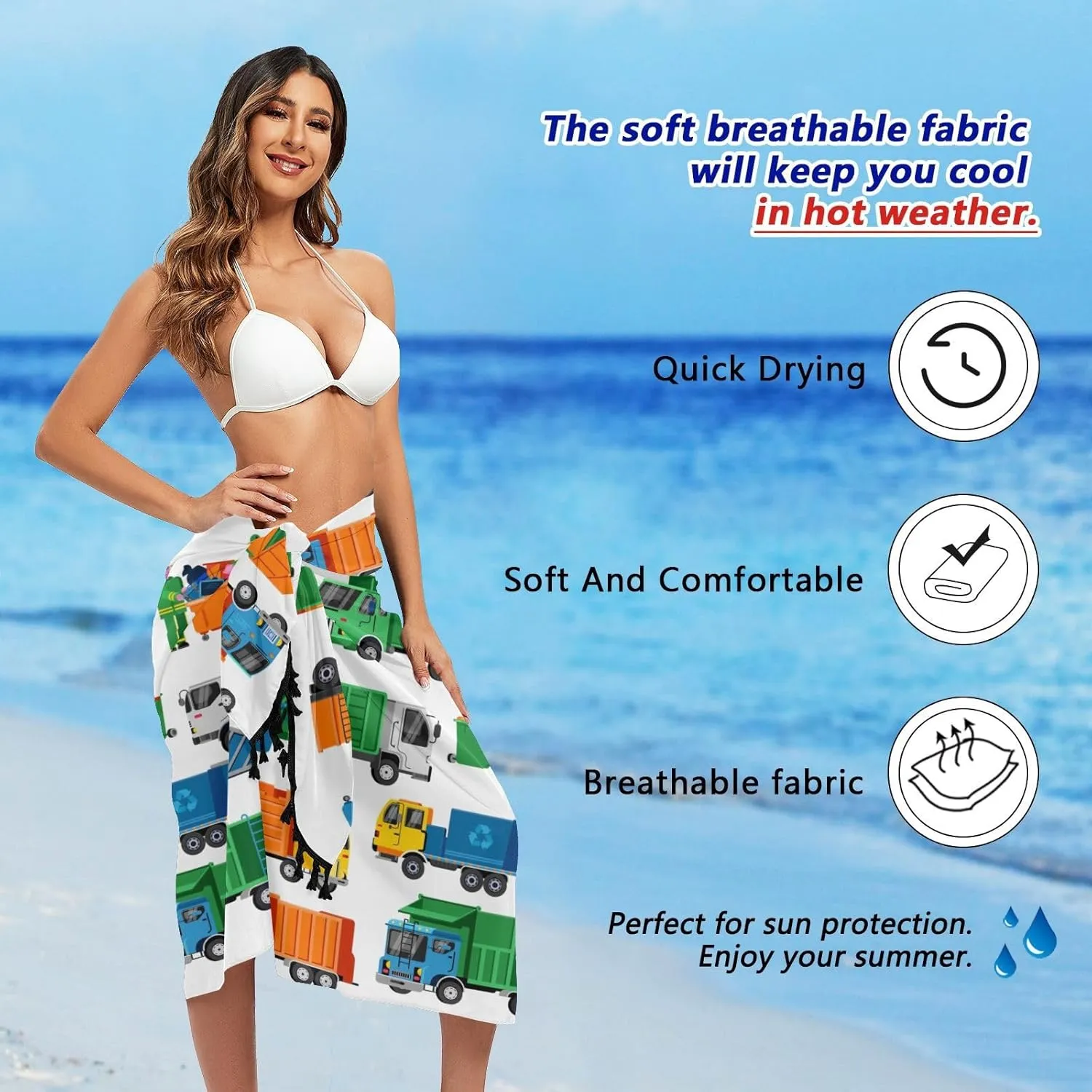 Womens Sarong Beach Wraps Swimsuit Bikini Cover up Wrap Skirt with Tassels